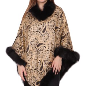 Poncho with Embrodery and Rabbit Fur